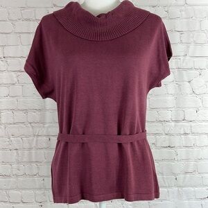 Norton McNaughton Women's Sweater Cowl Neck Wine Tie Short Sleeve Size Medium